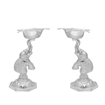 "Elephant Silver Diyas - JPSEP-22-113 - Click here to View more details about this Product